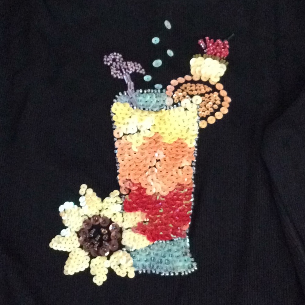 SALE! SWEATERWORKS Sequin TROPICAL Drink KNIT Top M - Picture 4 of 4